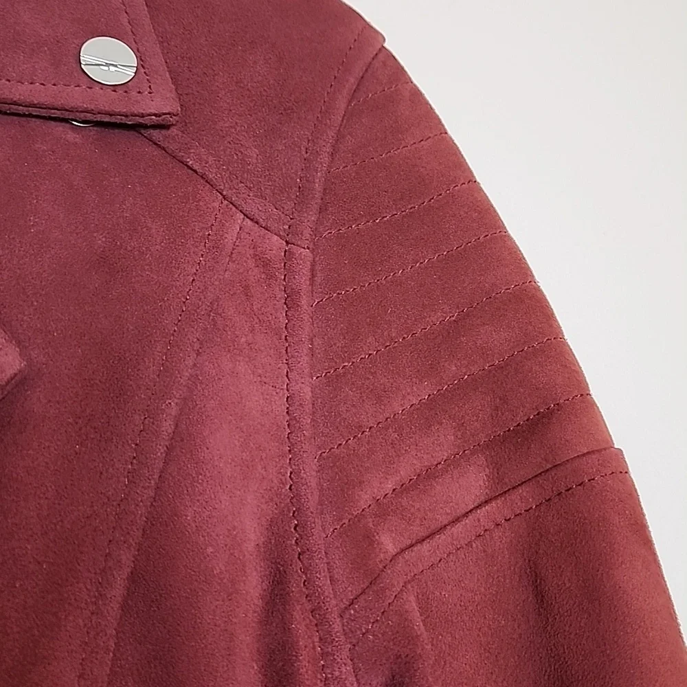 NEW LaMarque Laetica Burgundy Leather Suede Moto Biker Jacket Luxury Celeb Style - Picture 5 of 14